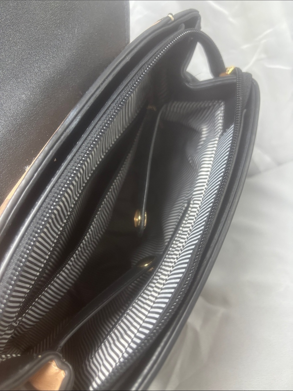 Black Men's Crossbody Bag with Striped Interior
